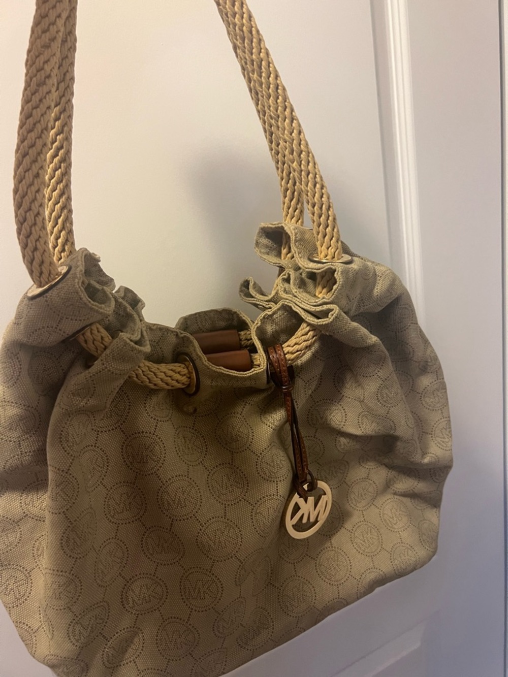 Michael Kors Tan Logo-Print Drawstring Shoulder Bag